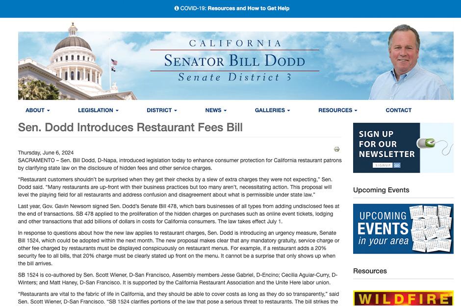 Screenshot of Sen. Dodd's website